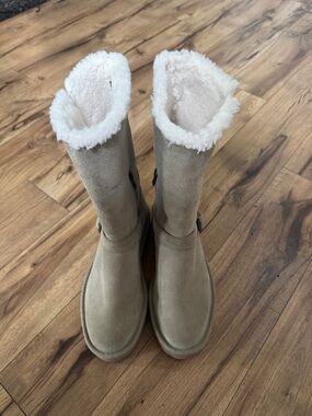 Women’s Koolaburra by Uggs Suede Tall Winter Boots with Faux Fur Lining - Taupe